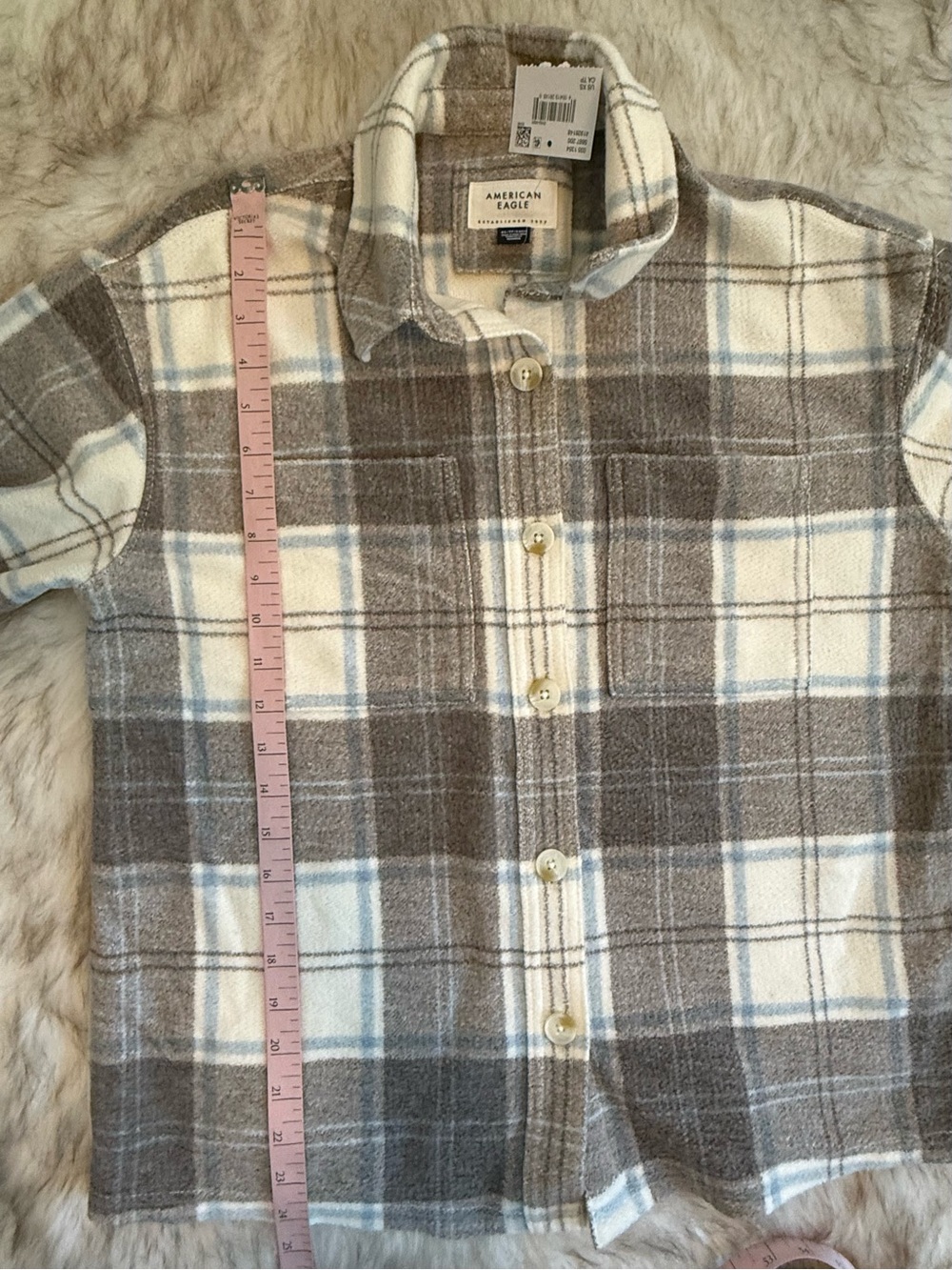 American Eagle Plaid Cozy Flannel Top - Picture 8 of 10